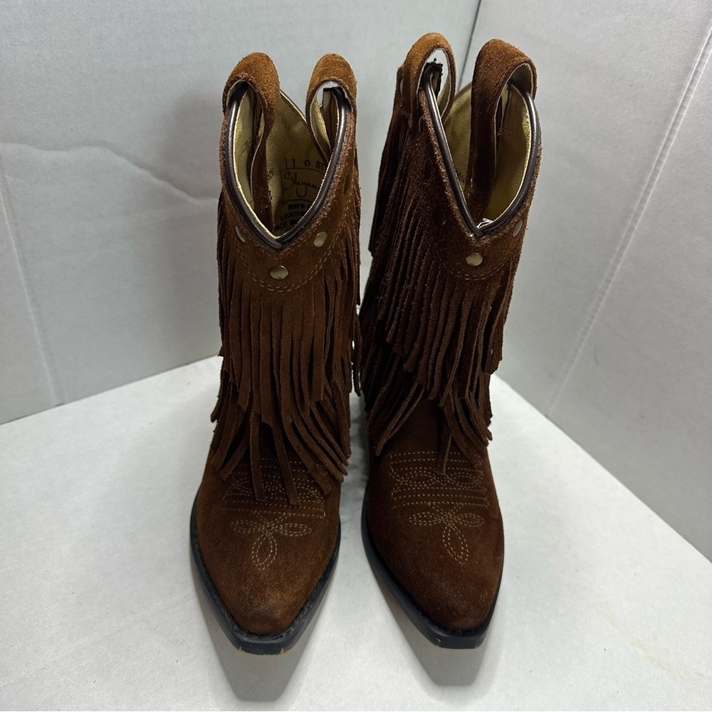 Shyanne Double Fringe Suede Western Cowboy Boots Brown Youth 11 Rodeo Festival - Picture 3 of 9
